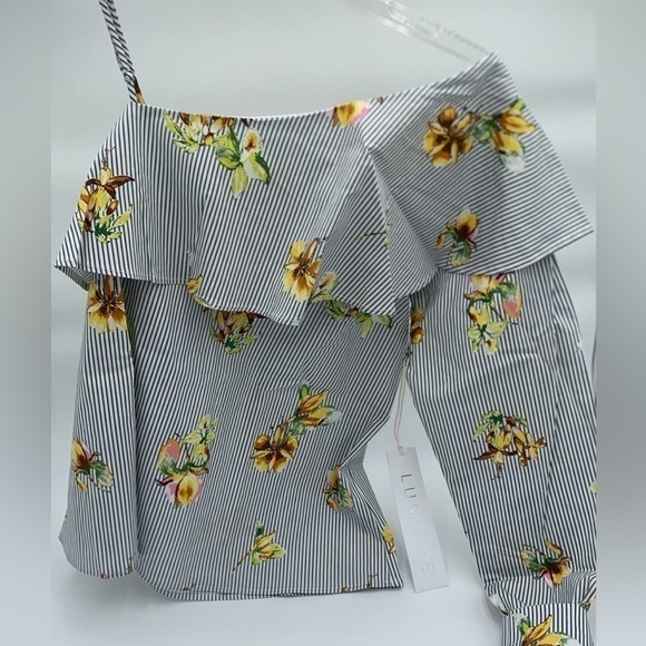 Lumiere Urban Outfitters Floral Striped Off Shoulder Blouse Spring Summer NWT - Picture 1 of 3